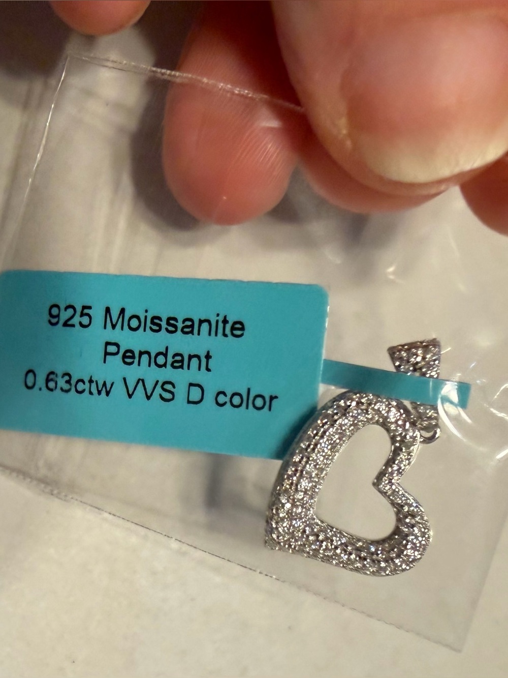 Sterling Silver 925 Heart Moissanite Pendant - White